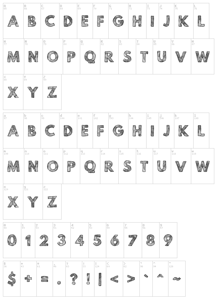 Mild Life font map